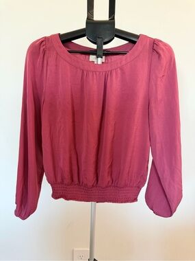 LOFT Mauve Pink Long Sleeve Smocked Hem Blouse
